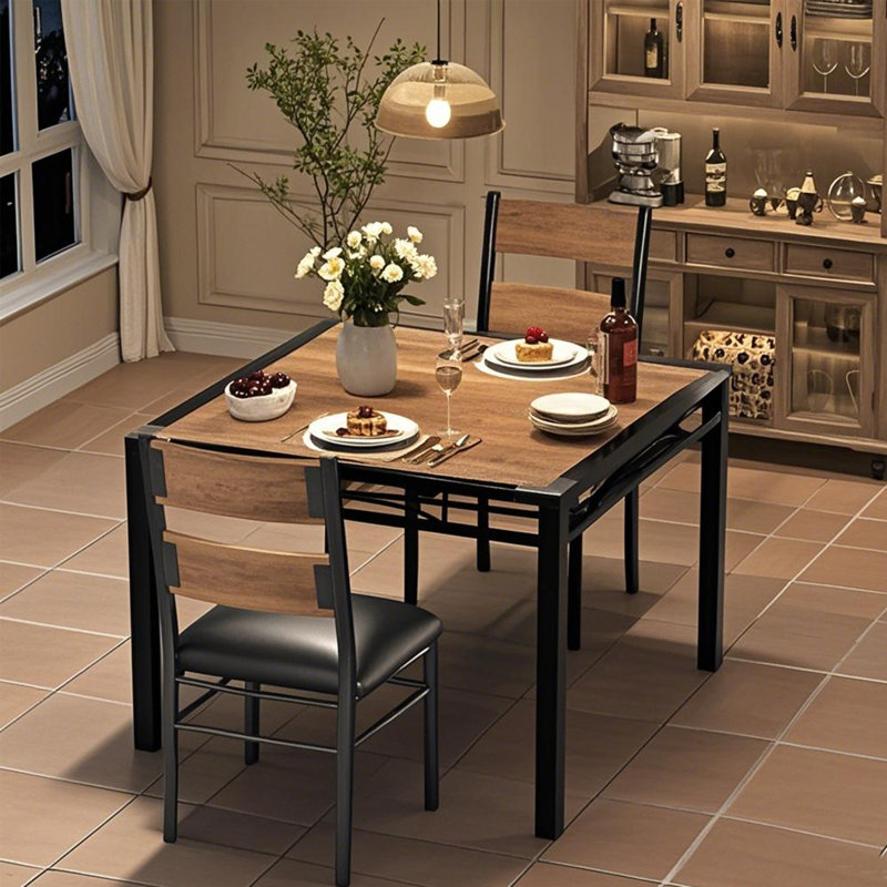 Dining Table Set For 2, Dining Table With 2 Upholstered Chairs, Wood 3-Piece Kitchen Dining Room Table Set With Corner Protector For Small Space, Kitchen, Apartment