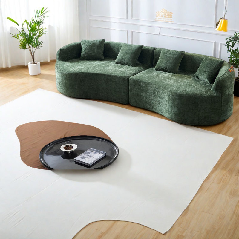 Canapé en chenille vert peu encombrant, confort moderne sans assemblage requis