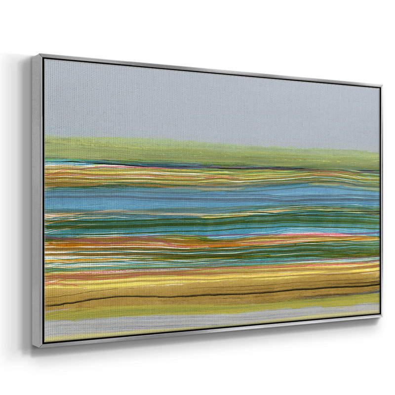 " Parallel Striae II ", 25" H  x 37" W  x  2" D, Silver Floater Framed Canvas, No