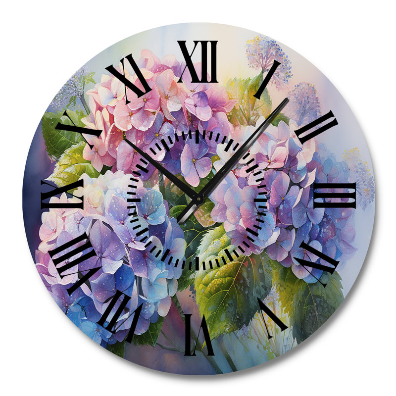 Horloge murale rose et mauve au coucher du soleil - Hortensia, Grand