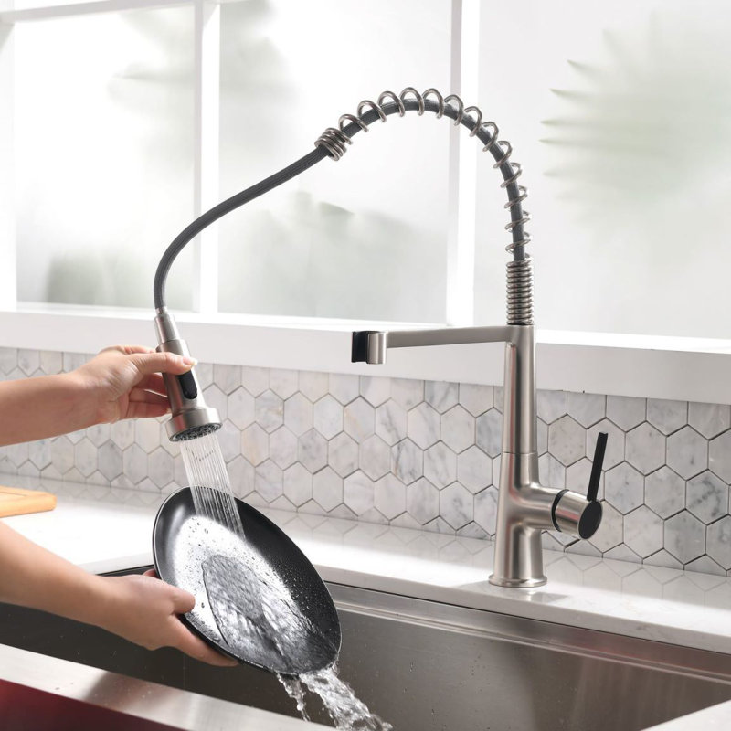 GAWEZA Pull Out Kitchen Faucet, Brushen Nickel
