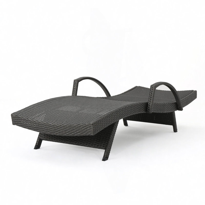 PE WICKER CHAISE LOUNGE WITH ARM, Gray