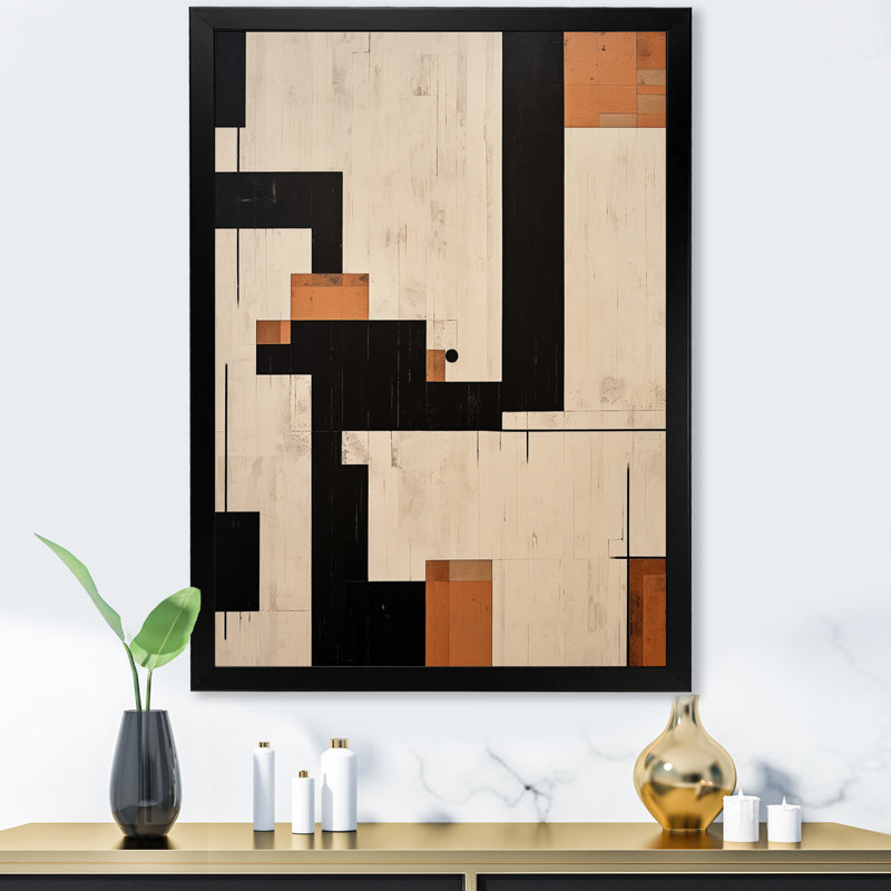 Nouvel ordre élémentaire noir blanc minimalisme I - art mural moderne sur toile géométrique, Cadre simple noir