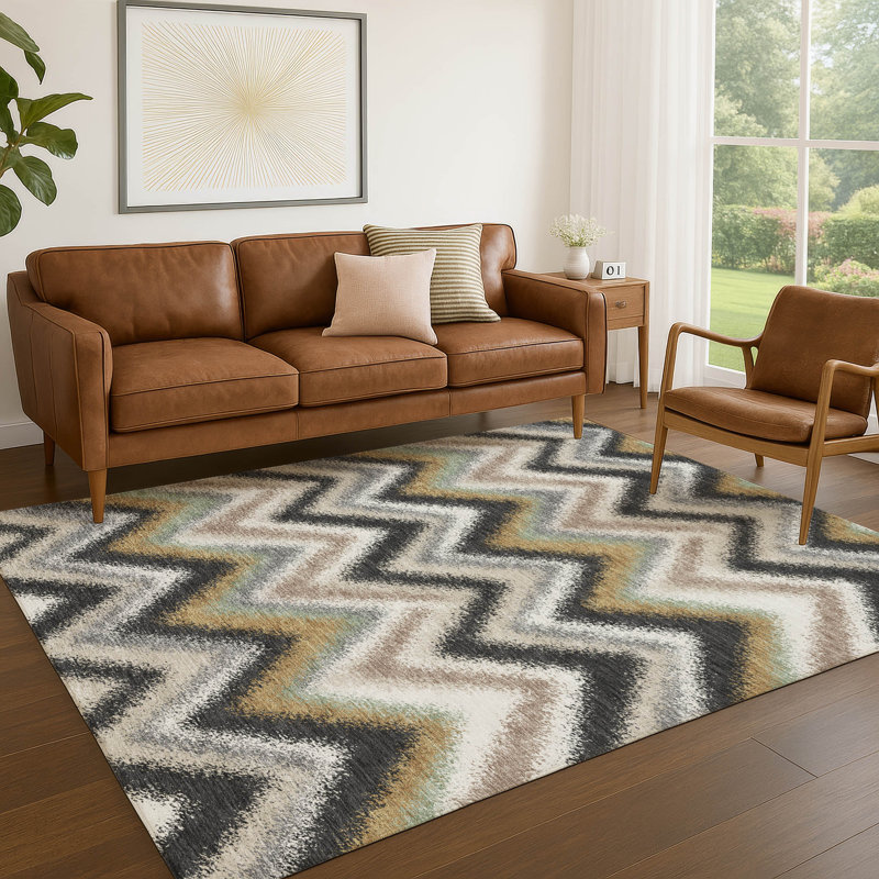 Machine Washable Indoor/Outdoor Chantille ACN2596 Geometric Rug, Charcoal, 9' x 12'