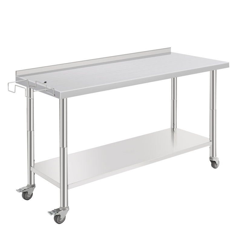 Table de travail en acier inoxydable 60 x 24 po, station de préparation robuste avec dosseret, roulettes