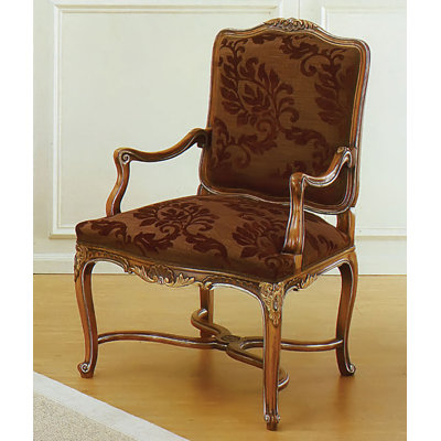 Chaise avec accoudoirs rembourrée en brun