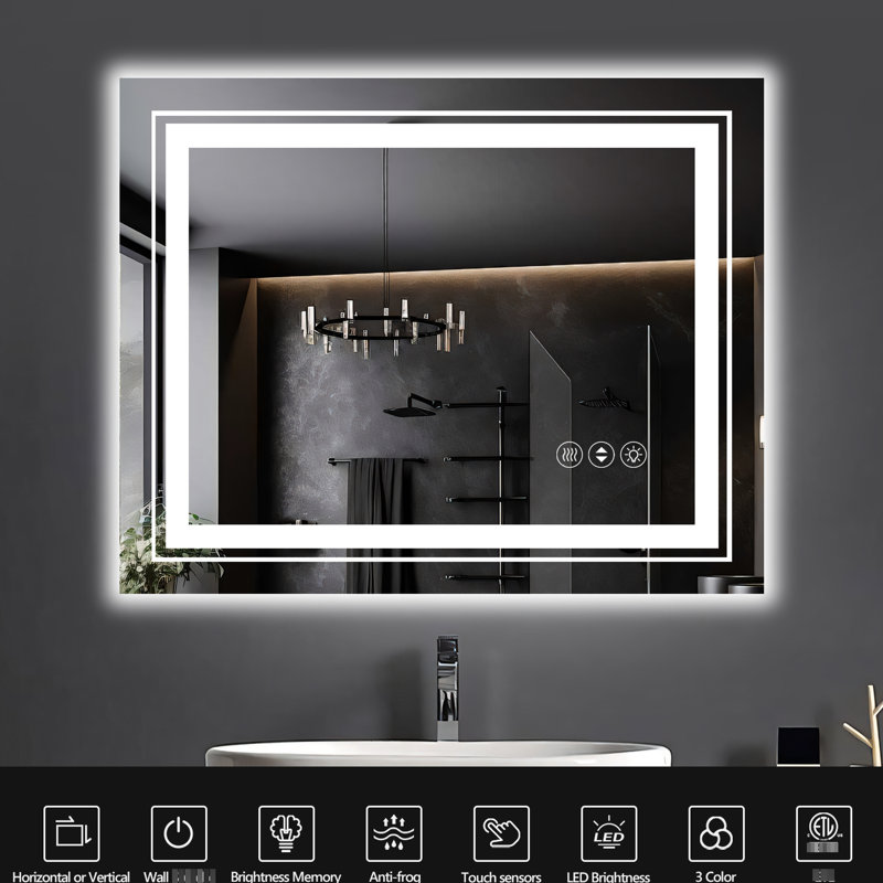 Smart Led Bathroom Mirror, Dimmable, 3000K - 6000K Colour Temperature, Fog Function, Components To Adjust Brightness, 3 Temperatures, Feature, Wall Switch Control
