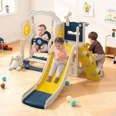 8-in-1 Kids Slide for Toddlers, Toddler Playset with Basketball Hoop, Climber, and Storage Space