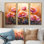 Pivoines au lever du soleil, lumière III - pivoines grand art mural - 3 panneaux