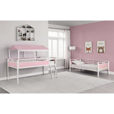 Lit superposé simple blanc et rose Erion