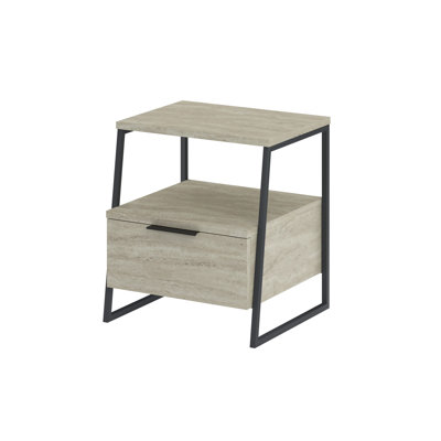 Modern Nightstand with Soft-Close Hinges, Travertine Color, 17.7 x 19.7 x 15.7 inches | 100% Melamine Coated Particle Board, Thickness: 0.7 inches | Perfect for Industrial & Novelty Décor, Stylish & Functional Design