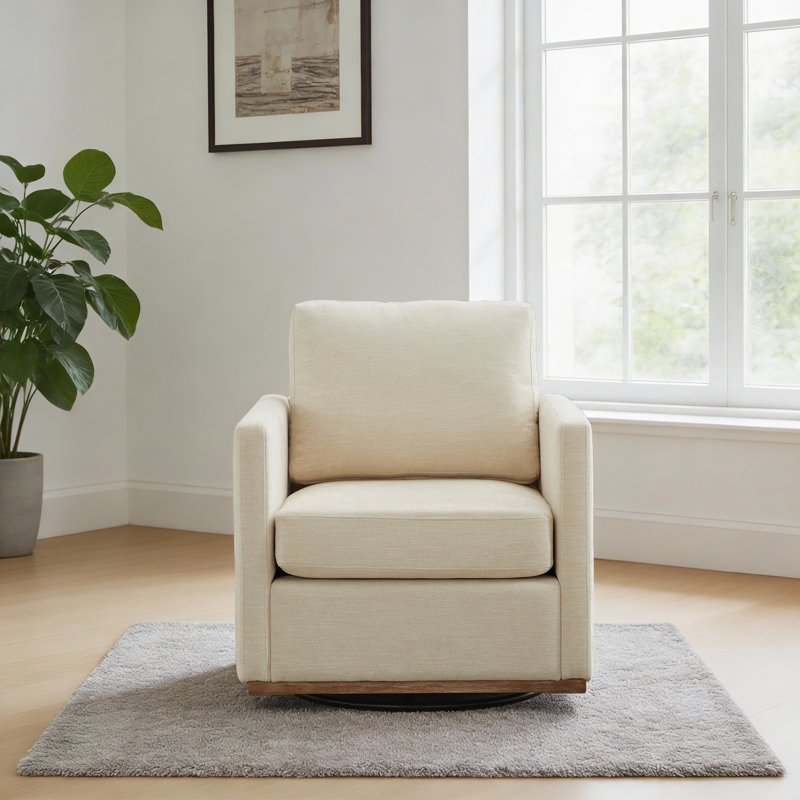 30.5" W Upholstered Comfy Swivel Club Chair, Beige