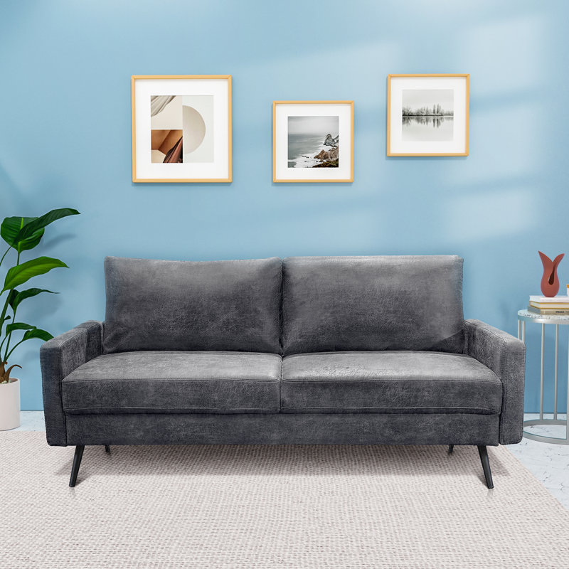 Cranford Square Arm Upholstered Sofa, Charcoal Microfiber, 33'' H x 70'' W x 31'' D