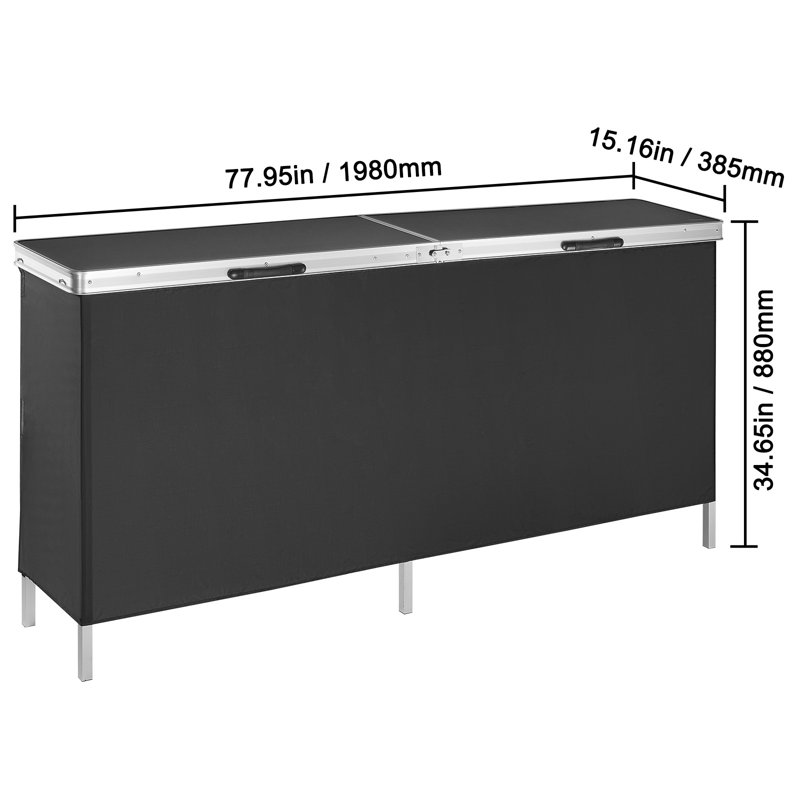 VEVOR Extra Long Folding Portable Black Bar Table with Storage Shelf