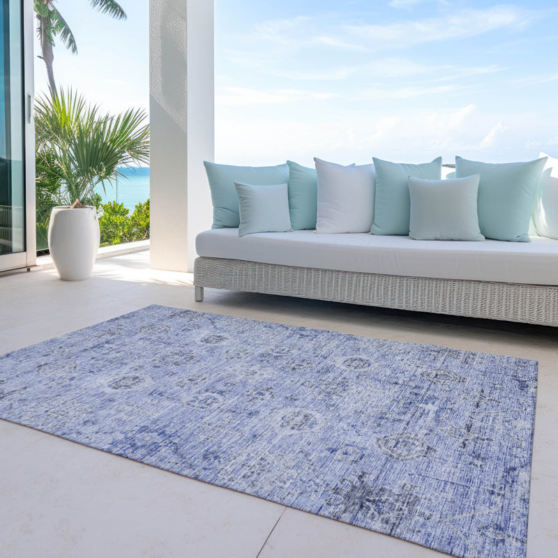 Andorra Blue Washable Indoor-Outdoor Rug - , 9' x 12'