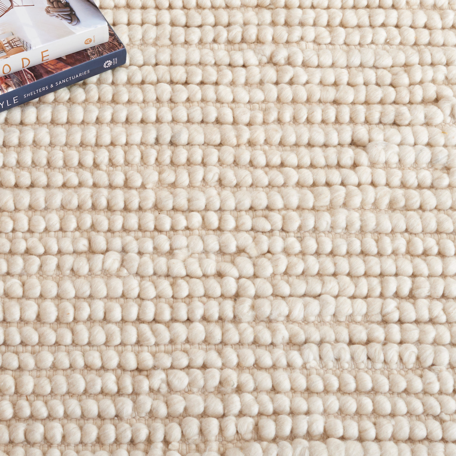 Burdick Ivory Beige Hand-Woven Wool Rug, Square 6'