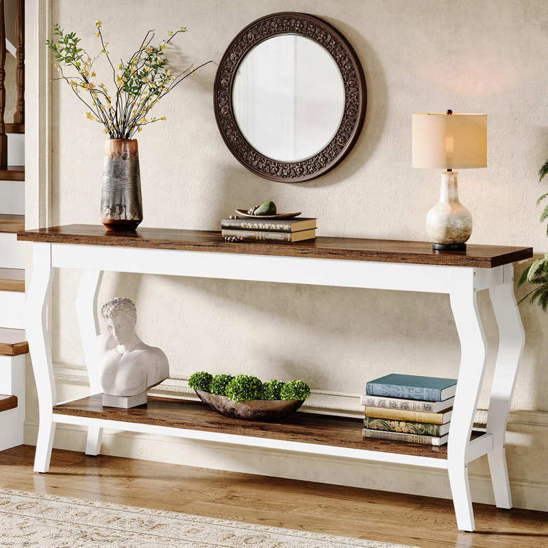 Console rétro 70,9 "à 2 niveaux pour le salon - blanc / brun