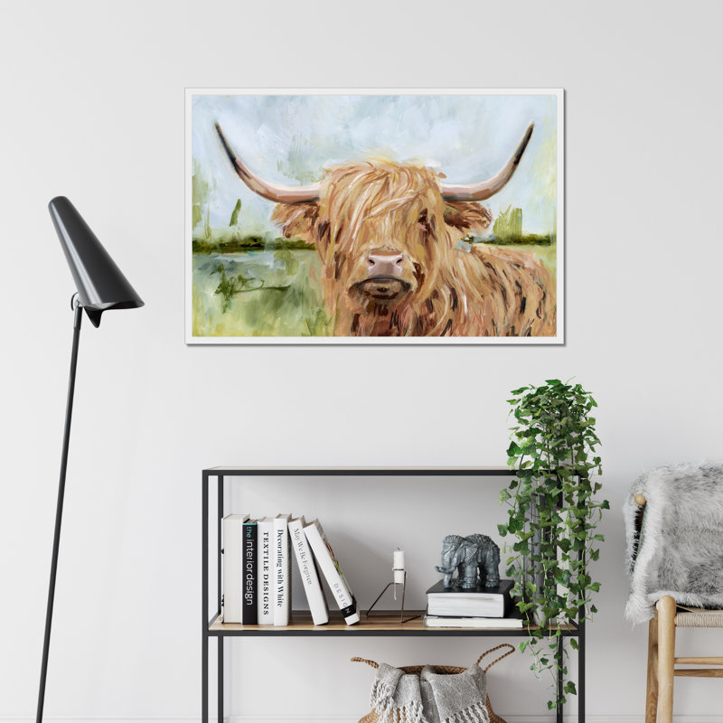 Highland Grazer I by Victoria Borges- Wrapped Canvas Painting Print, 65cm H x 95cm W, White Framed Paper Print