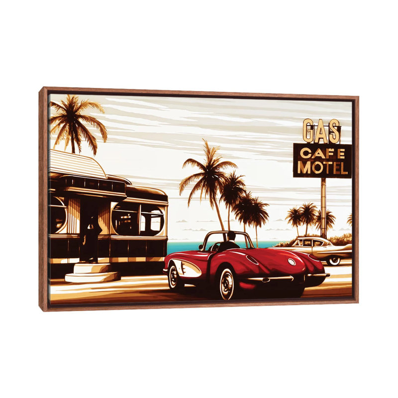 Diner by the Sea 1 Piece Wall Art on Canvas, 66.04 cm H x 45.72 cm W, Classic Brown Wood Framed