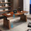 Brun noisette + bureau rectangulaire noir réglable en bois massif + bois manufacturé + acier-108222187