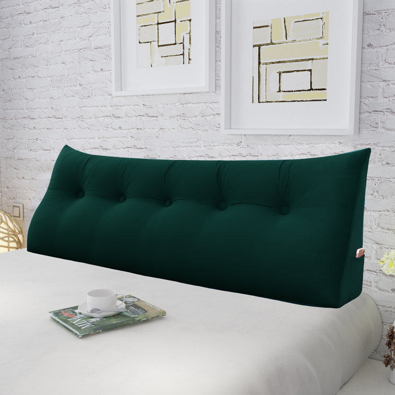 Support de dossier triangulaire en velours, Lit double, Vert foncé