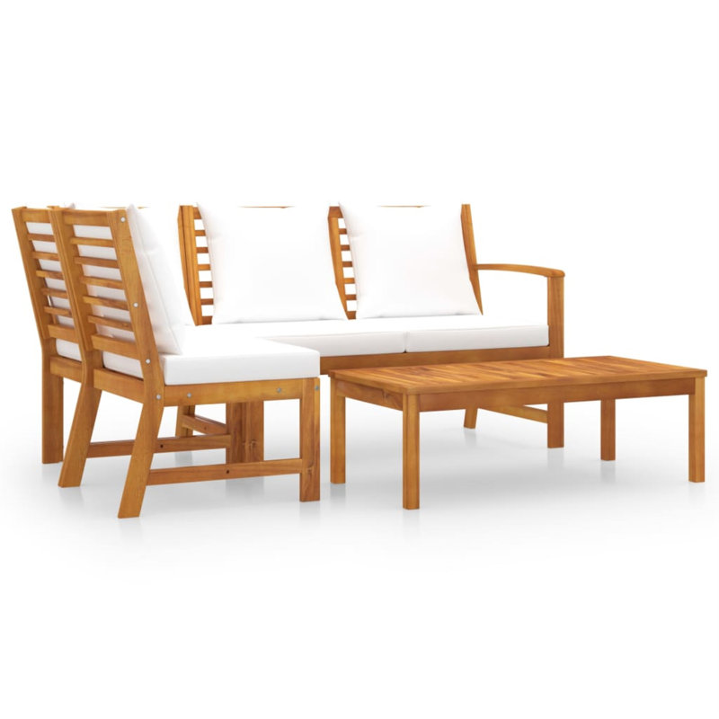 4 Piece Lounge Chair with Cushions, Cream, Right Hand Facing