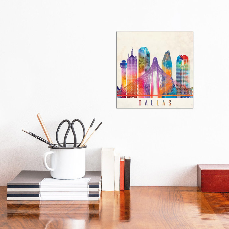 Dallas Landmarks Watercolour by Paul Rommer - Wrapped Canvas Print, 30.48cm H x 30.48cm W 1.9cm D
