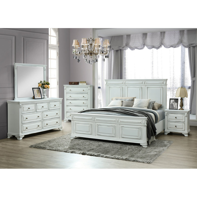 Ensemble de chambre à coucher 3 pièces CiCi, Blanc antique, Très grand