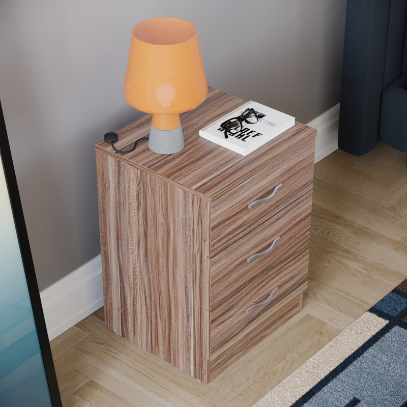 Maybery 3 - Drawer Bedside Table Nightstand, Walnut