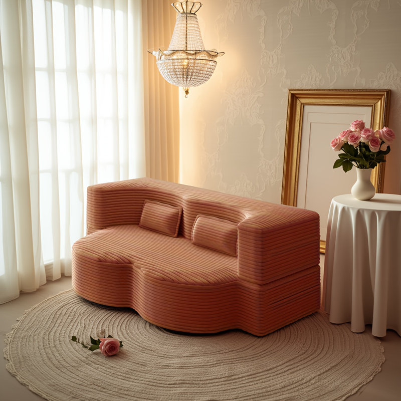 Canapé-lit moderne moelleux en velours côtelé Modern, Orange