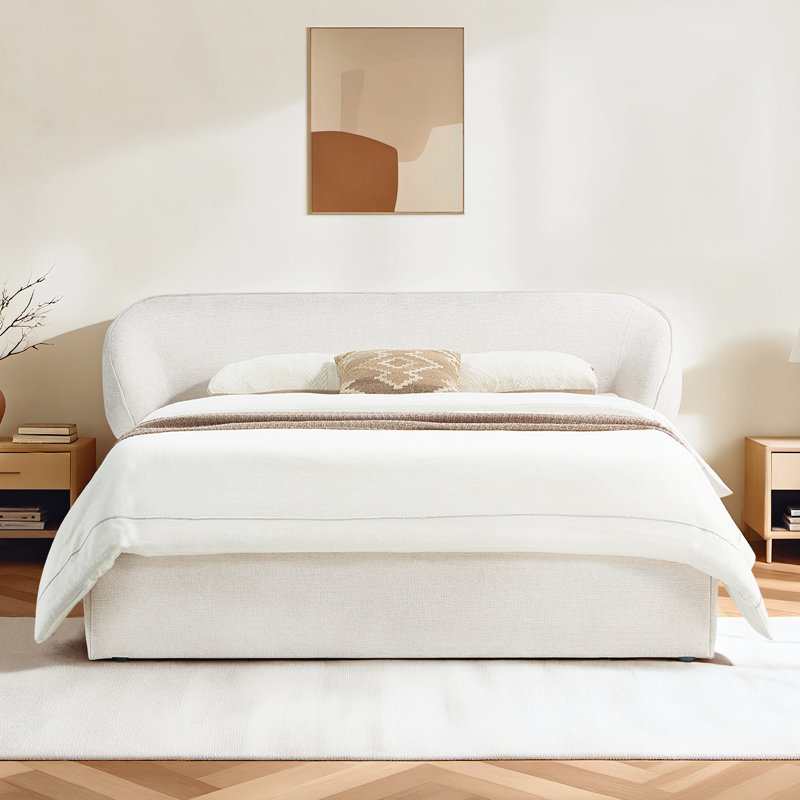 Woodcroft Cloud Comfort Modern Upholstered Wingback Platform Bed with Waterproof Waffle-Weave Chenille, King