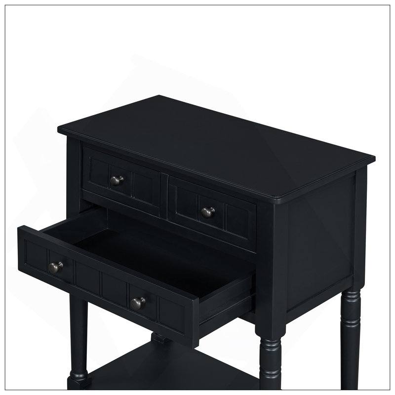 Console étroite, canapé mince avec trois tiroirs de rangement et tablette inférieure, Noir