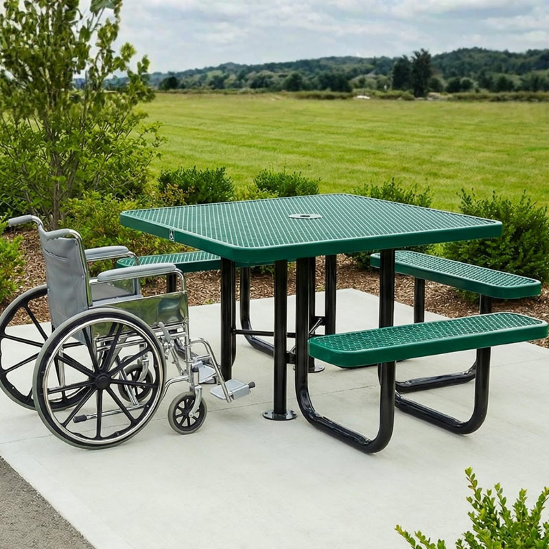 Table de pique-nique carrée de 117 cm (46 po), agrandie, verte, conforme aux normes ADA, 46-In Square, ADA, Vert