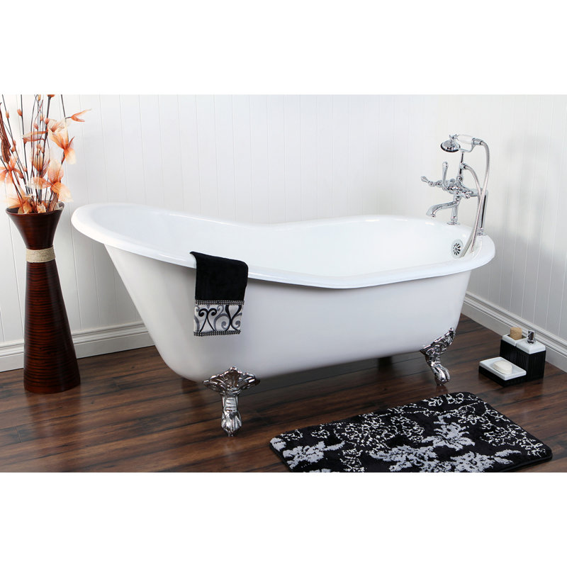 Kingston Brass Vintage Three-Handle 2-Hole Deck Mount Clawfoot Tub Faucet with Hand Shower, Polished Chrome