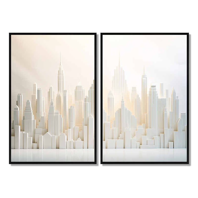 Pearl Peaks Skycraper Skyline I - Architecture, gratte-ciels sur toile, Noir, noir, noir, noir, H 36 po x l 48 po