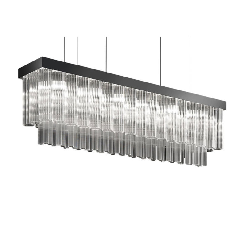 Jacarr 4 - Light Kitchen Island Rectangle Chandelier , Mercury Glass Flute, Satin Nickel, Frosted, 56" Width x 16" Height