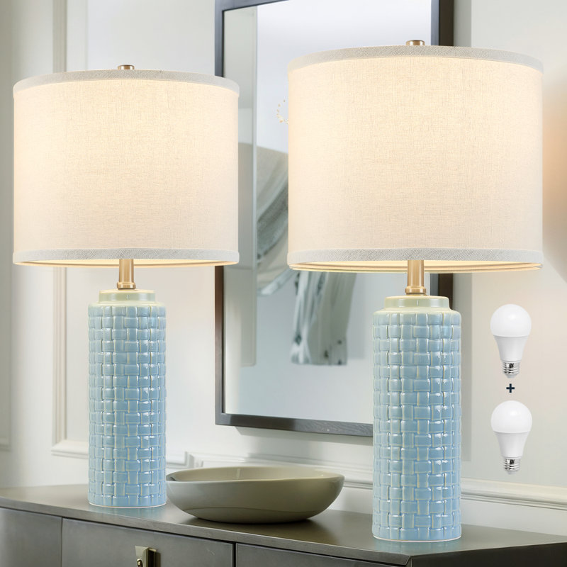Lampe de table en céramique Marmostad, Bleu, Blanc