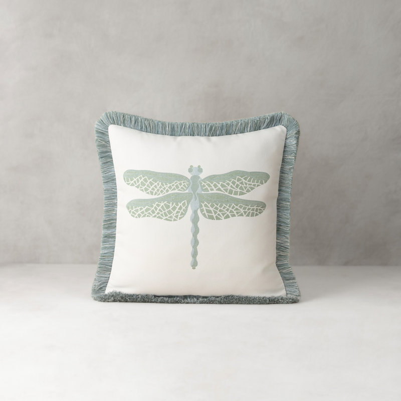 Dragonfly Sunbrella® Throw Square Indoor/Outdoor Pillow Cover & Insert by Elaine Smith, Blue/Green/White