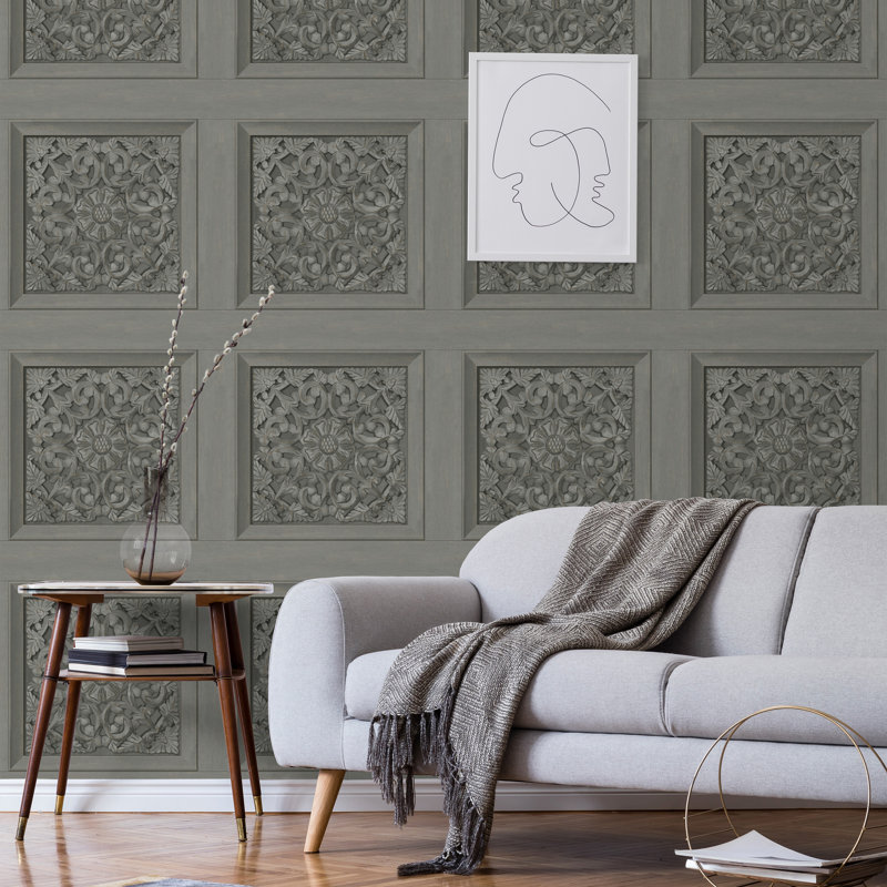 Carved Panel Wallpaper, Gunmetal
