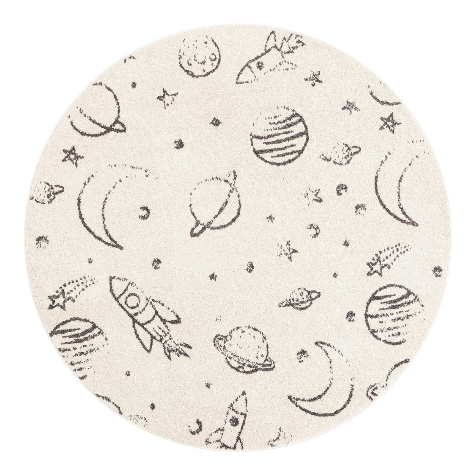 Kids Area Rug, Round 5'3", Ivory