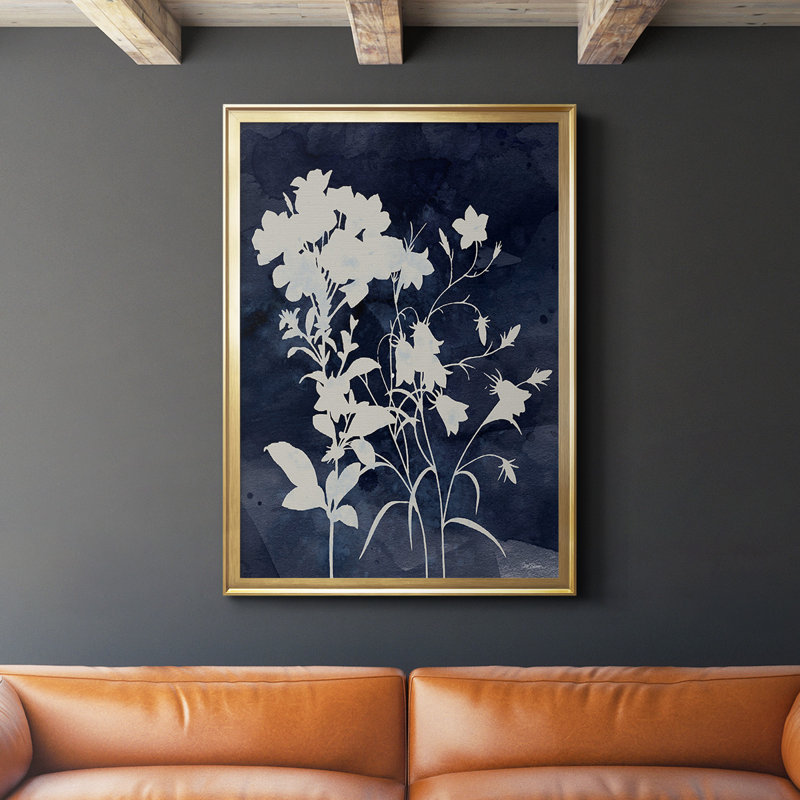 Indigo Botanical II Revisité - reproduction d'art sur toile, Or, H 42,5 po x l 30,5 po x P 1 po
