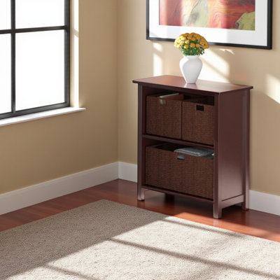 Jabora Walnut 4-Piece Storage Shelf with 3 Foldable Woven Baskets