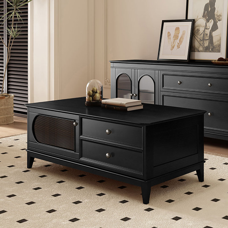 Retro modern simple black coffee table, 18.7" H x 47.2" L x 23.6" W