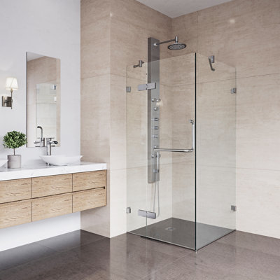 Monteray 34" W x 34" D x 73" H Hinged Frameless Shower Enclosure with 3/8  Clear Glass