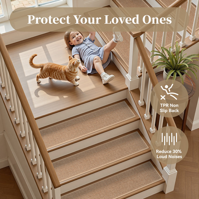 Non-Slip Woven Stair Treads, Rectangle 2'6" x 8", 15 Pieces Included