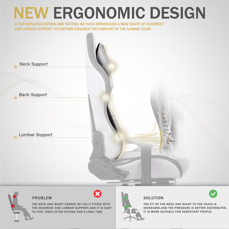 Gray PU Leather Ergonomic Reclining Gaming Chair with Footrest