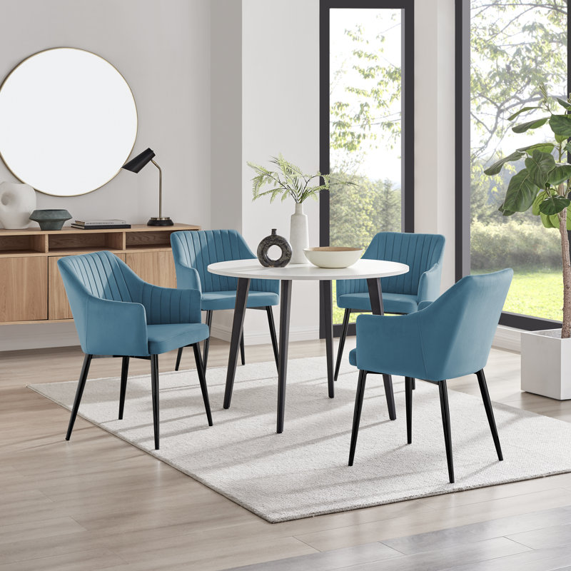 Betsab 4 - Person Dining Set, Walnut/Black, Blue