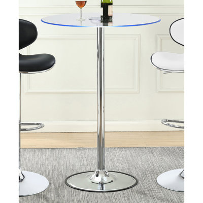 Table bistro à DEL avec plateau en verre - ronde pour salle à manger, hauteur de 42 pouces, largeur et profondeur de 28 pouces, lumière DEL douce et chaleureuse, fabrication en métal, surface facile d'entretien