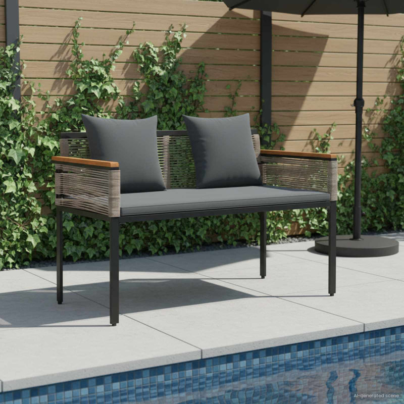 Poly Rattan Outdoor Bench, Grey, Dark Grey