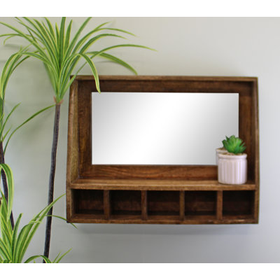 Haverhill Wood Flat Wall Mirror with Shelves